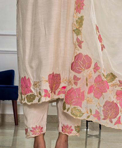 Off White Applique Suit Set