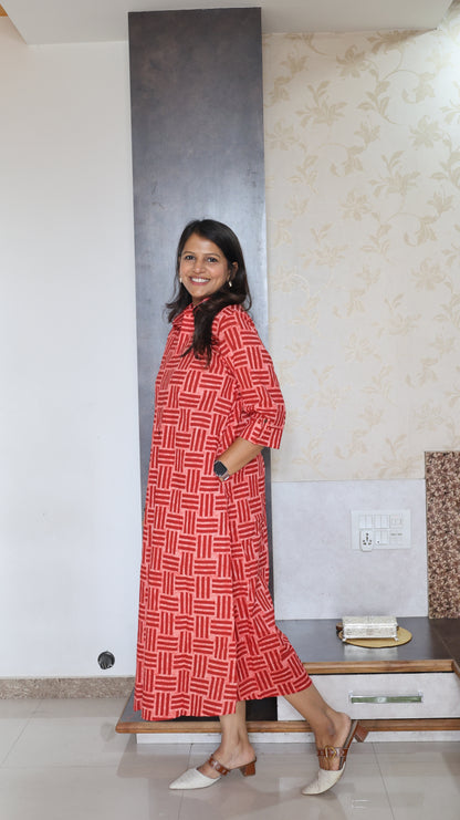 Maroon Box Pleat Tunic