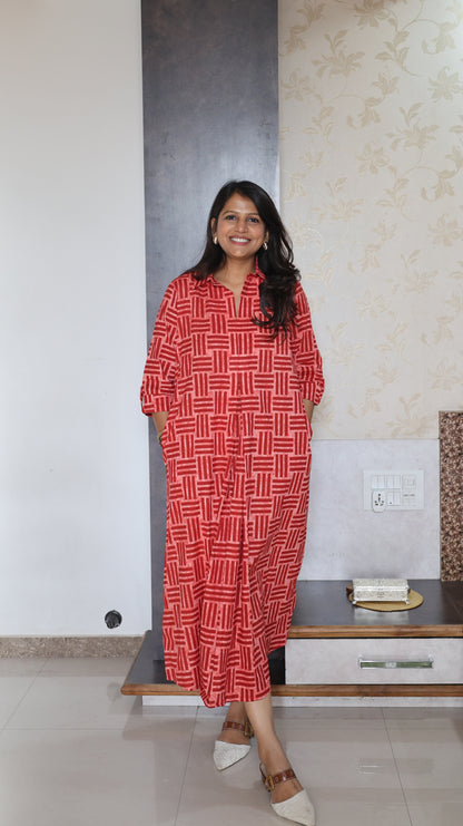 Maroon Box Pleat Tunic