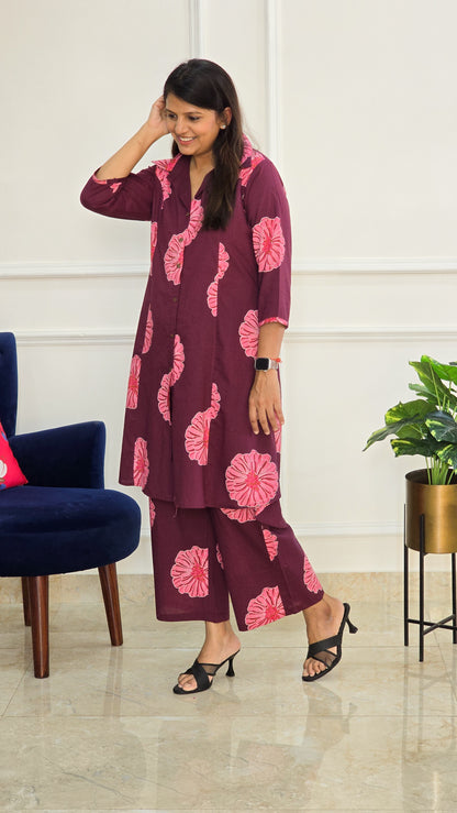 Wine Floral Cotton Set