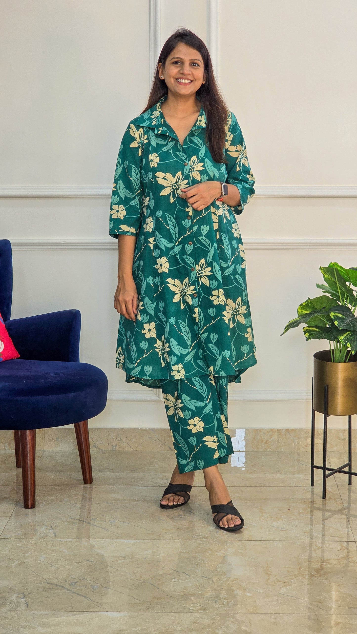 Rama Green Floral Cotton Set