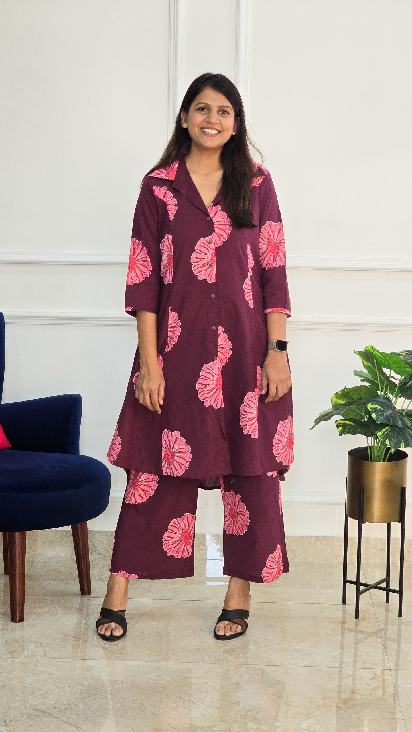 Wine Floral Cotton Set