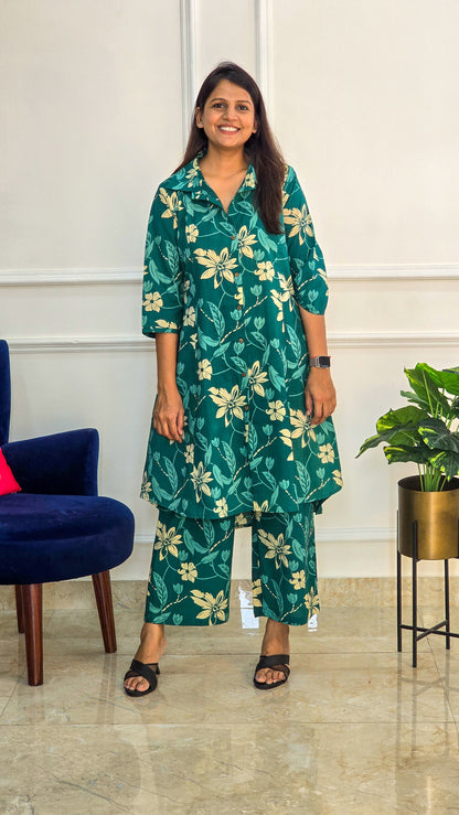 Rama Green Floral Cotton Set