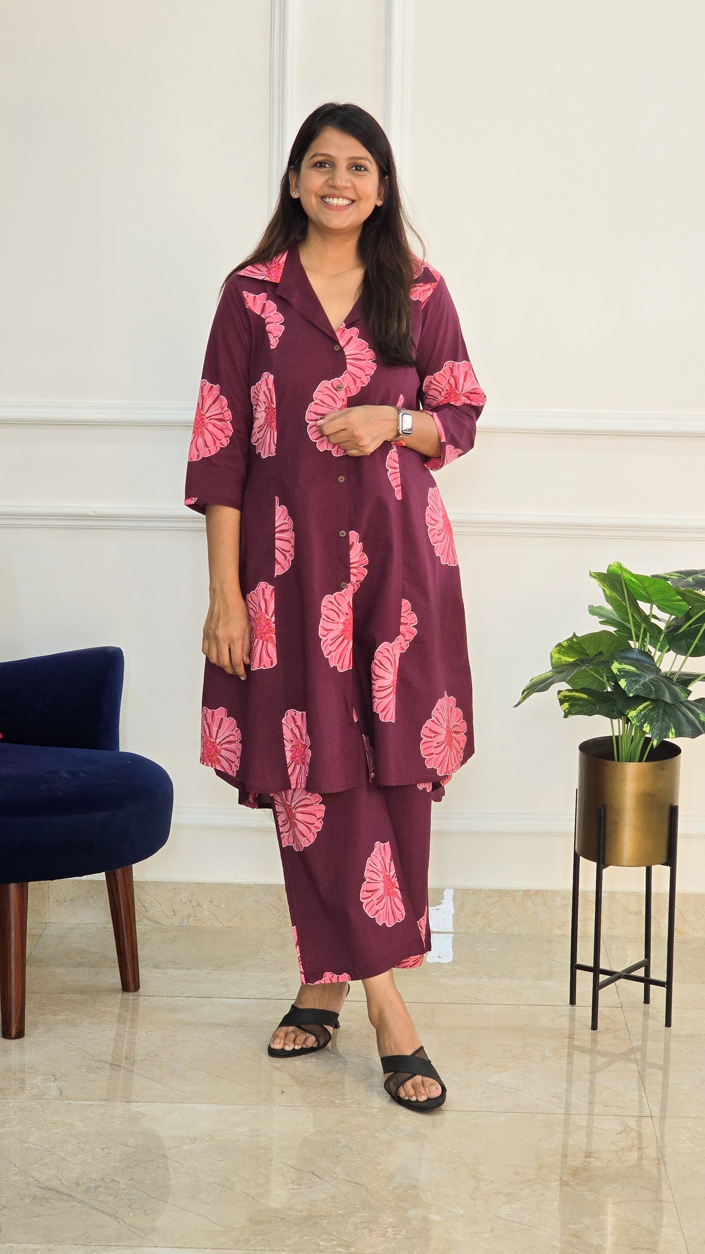 Wine Floral Cotton Set