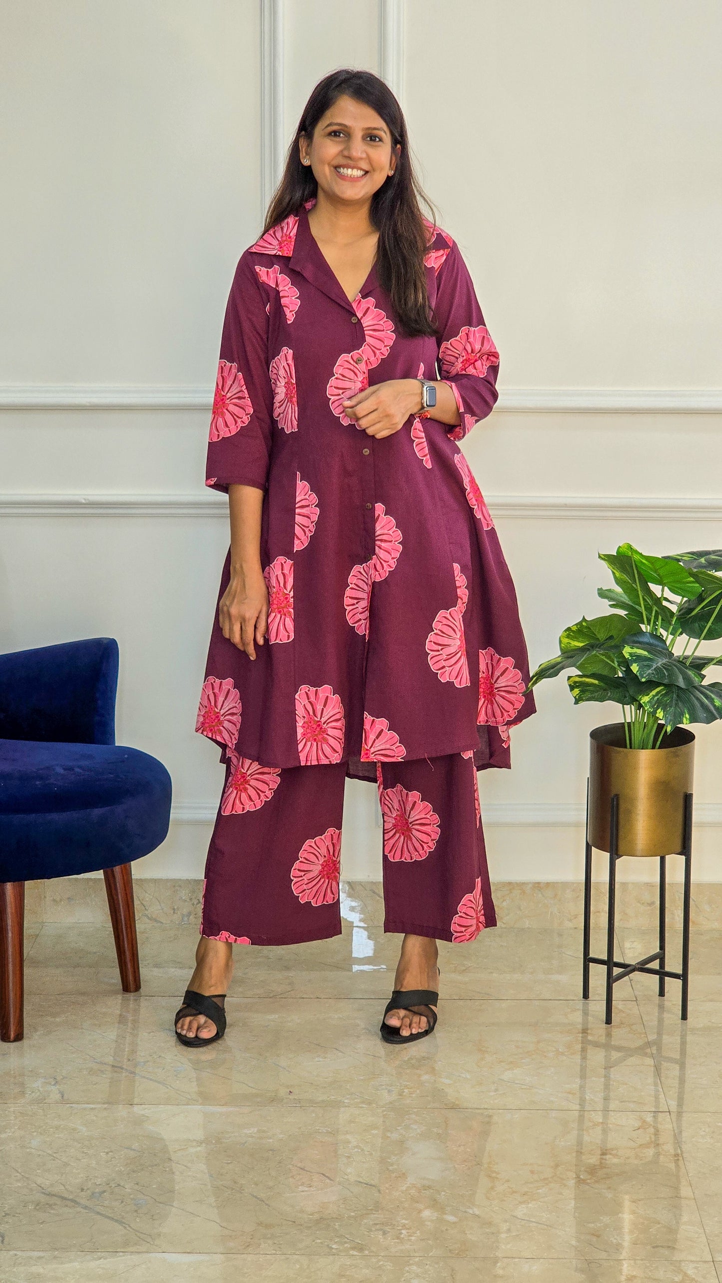 Wine Floral Cotton Set