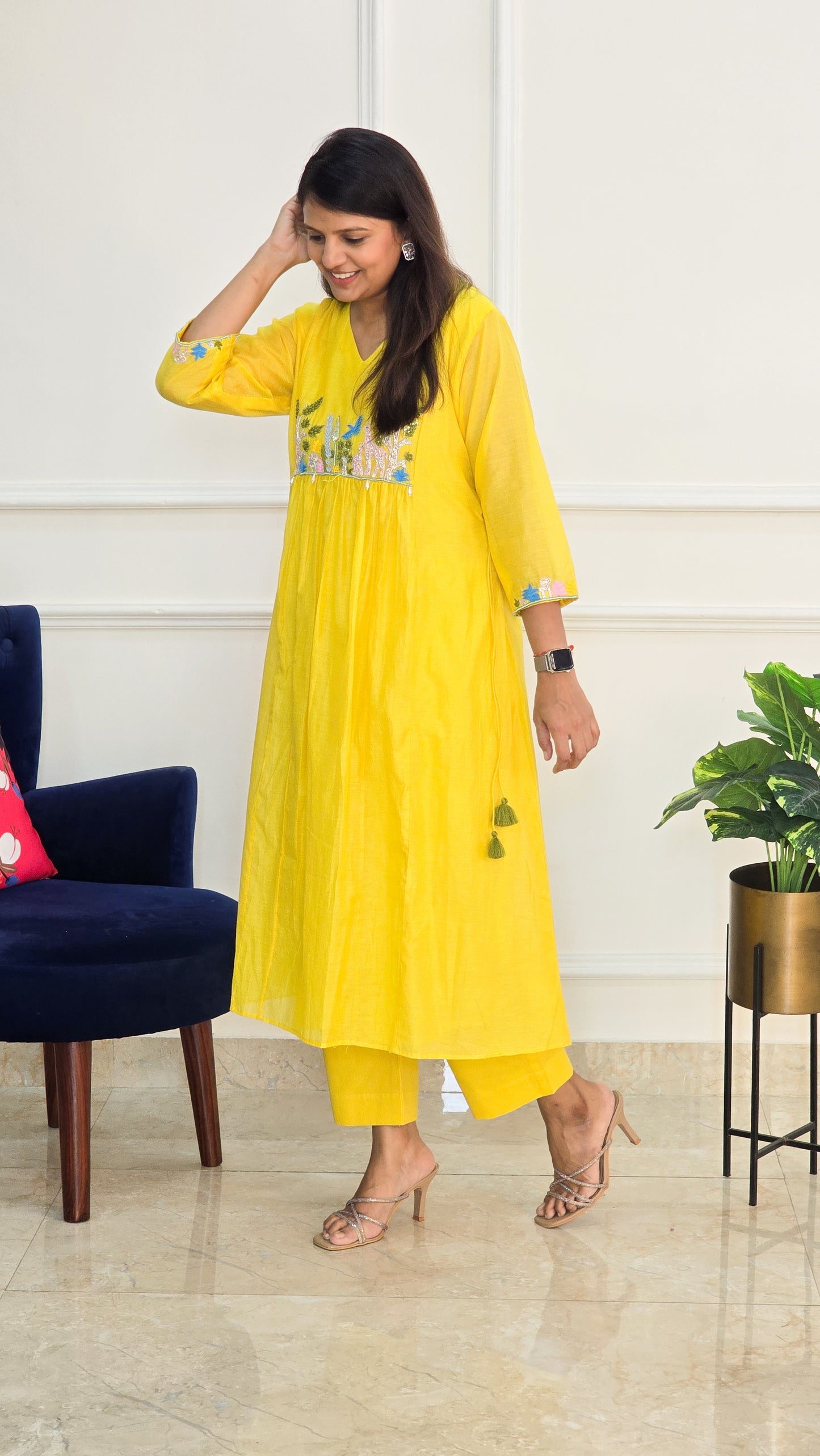 Yellow Garden Mul Chanderi Kurta Set