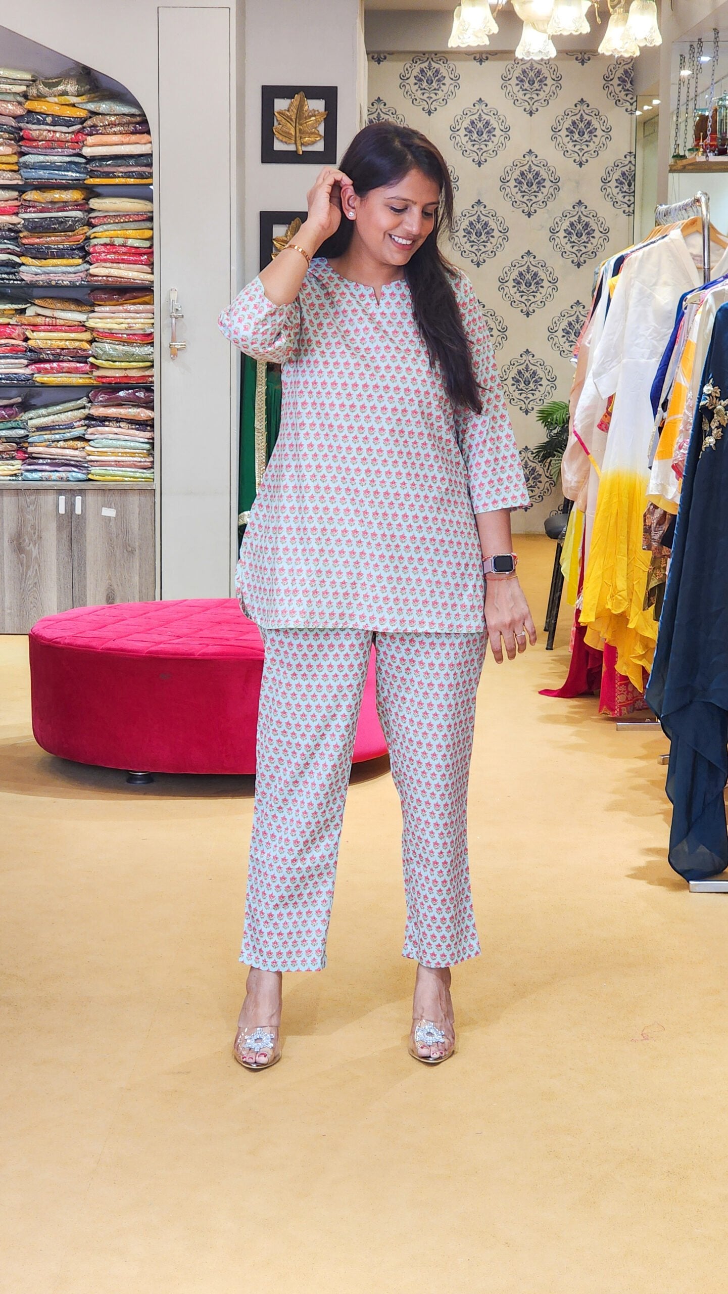 Blue Block Print Lounge Wear