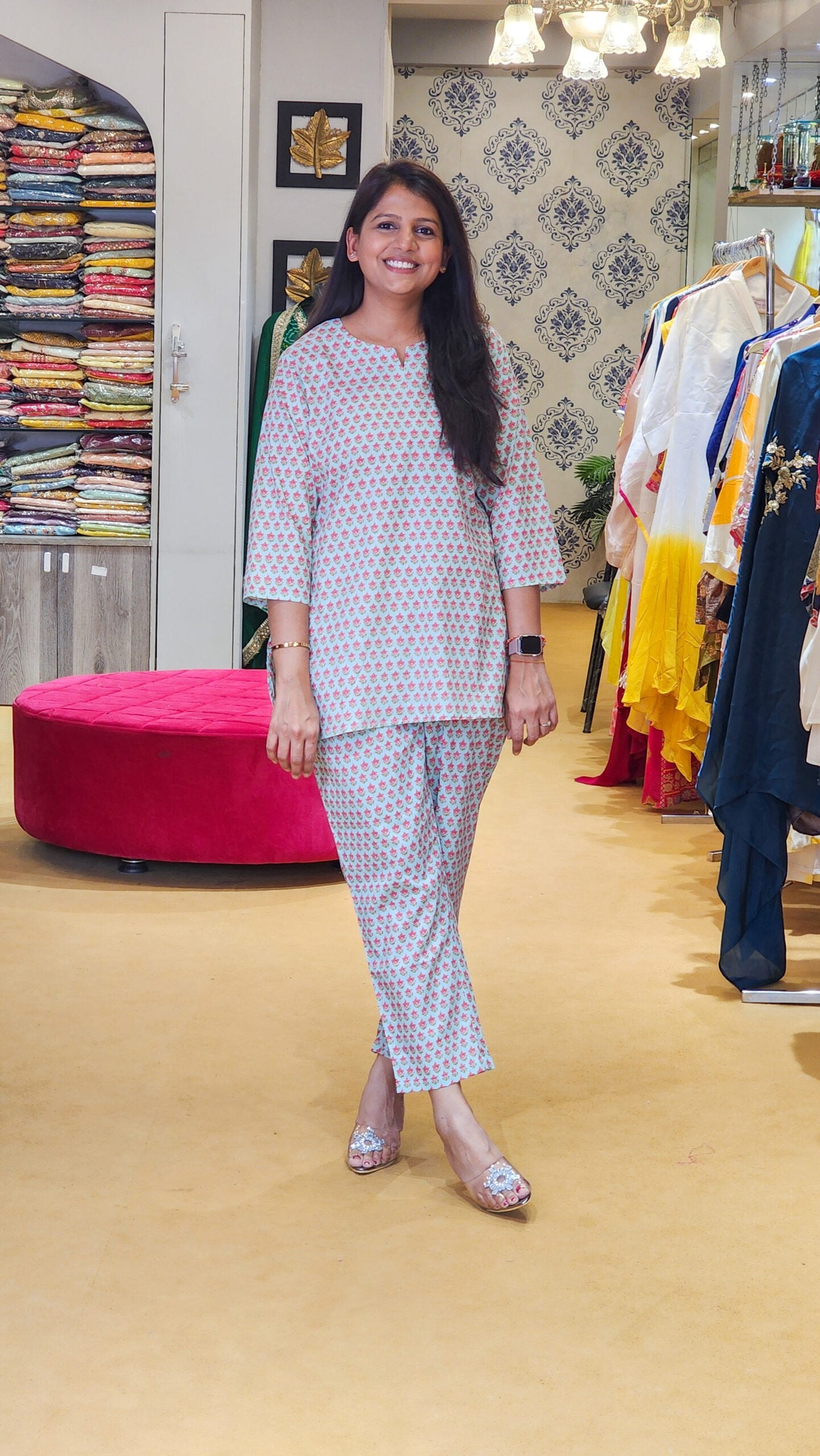 Blue Block Print Lounge Wear
