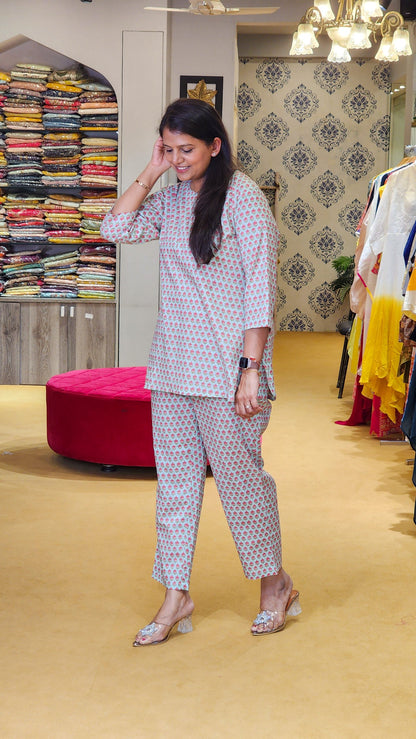 Blue Block Print Lounge Wear