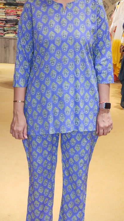 Voilet Block Print Lounge Wear