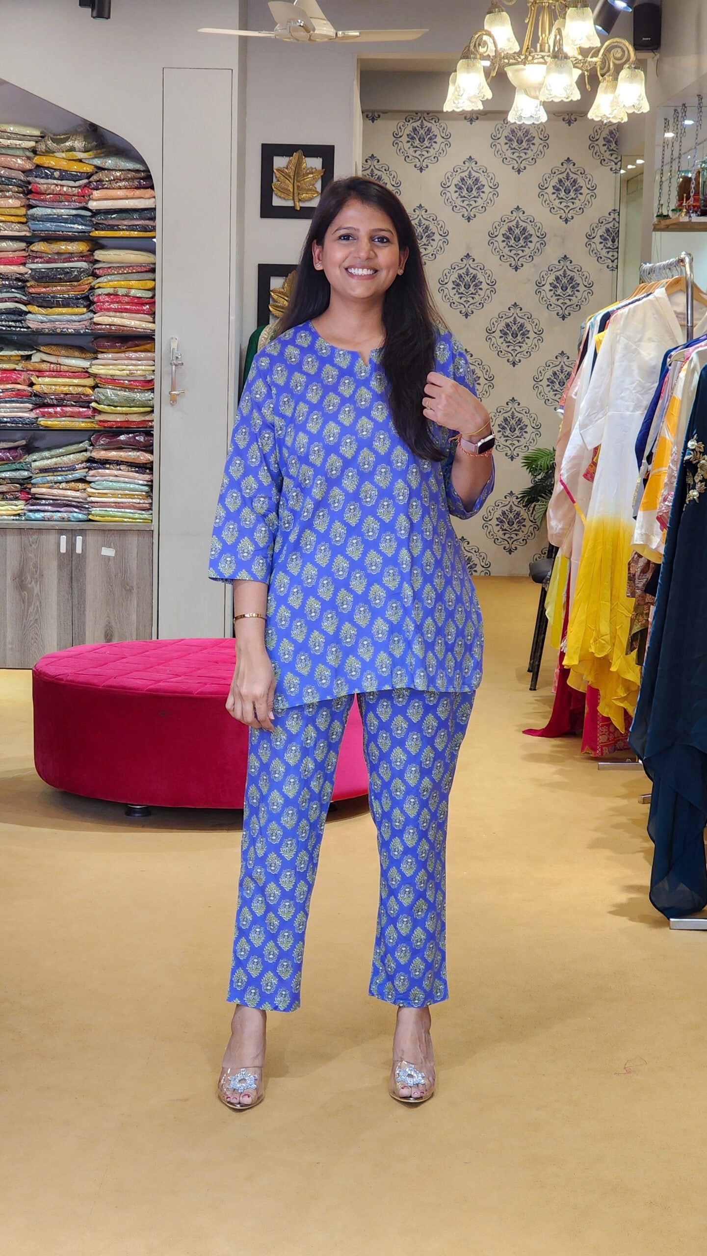 Voilet Block Print Lounge Wear