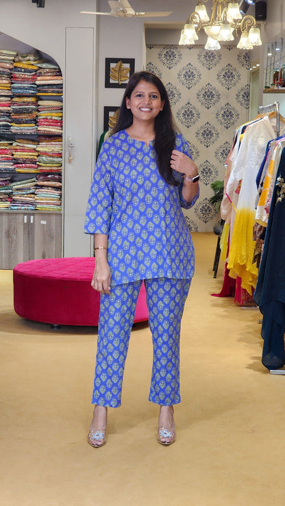 Voilet Block Print Lounge Wear