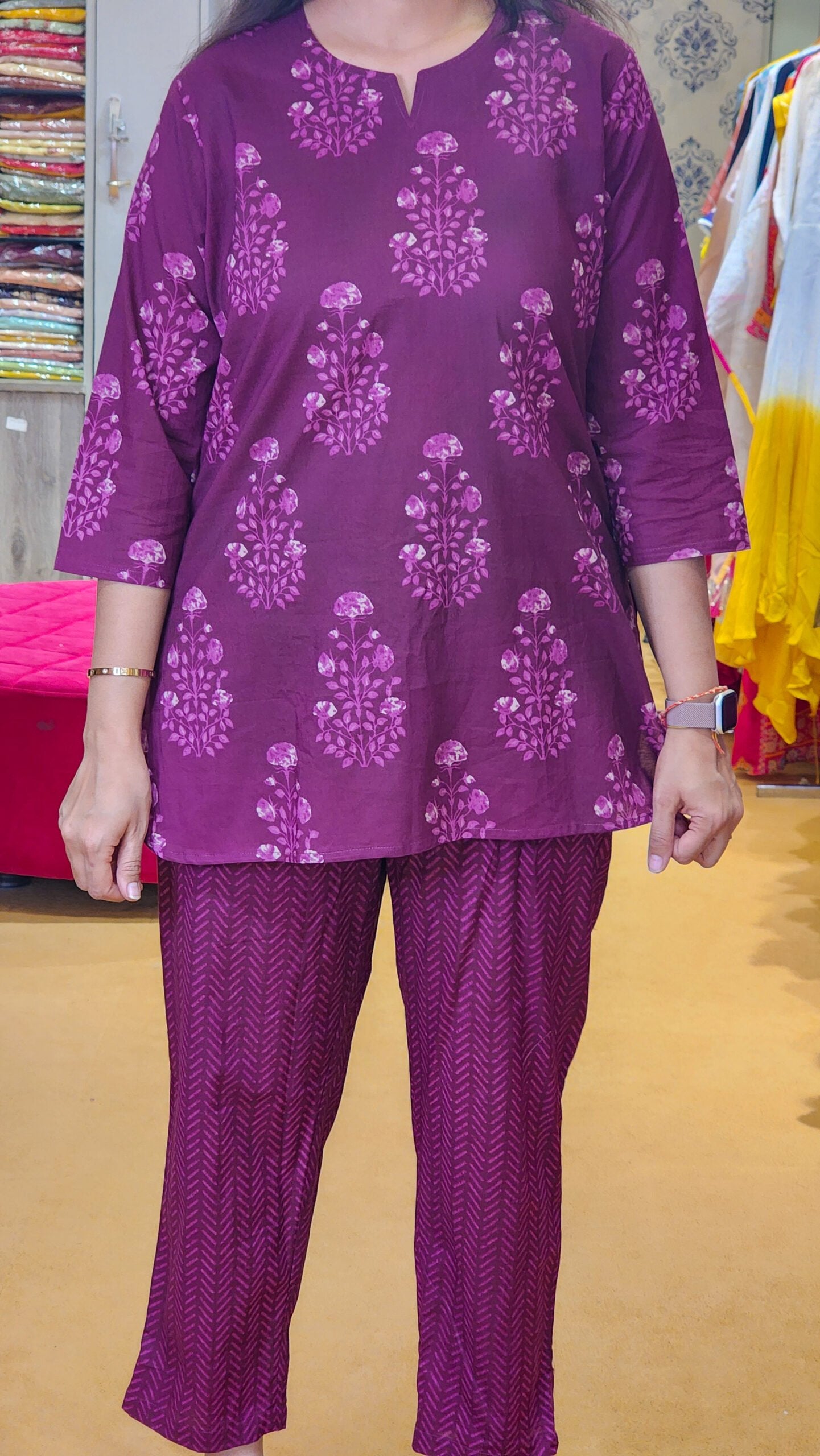 Wine Block Print Lounge Wear