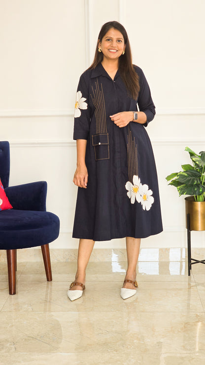 Navy Blue Daisy Cotton Tunic