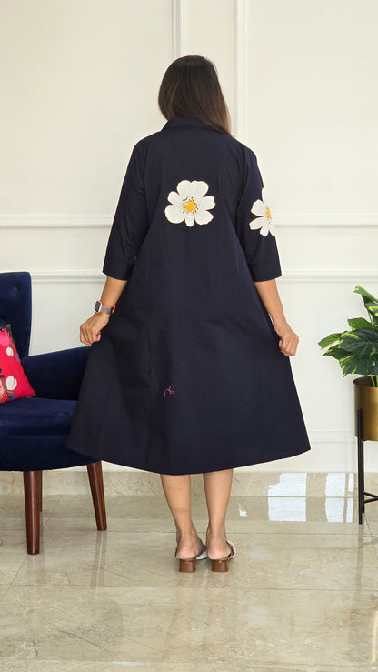 Navy Blue Daisy Cotton Tunic