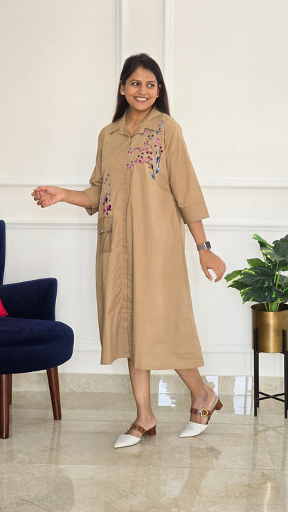 Khaki Woodland Petals Cotton Tunic
