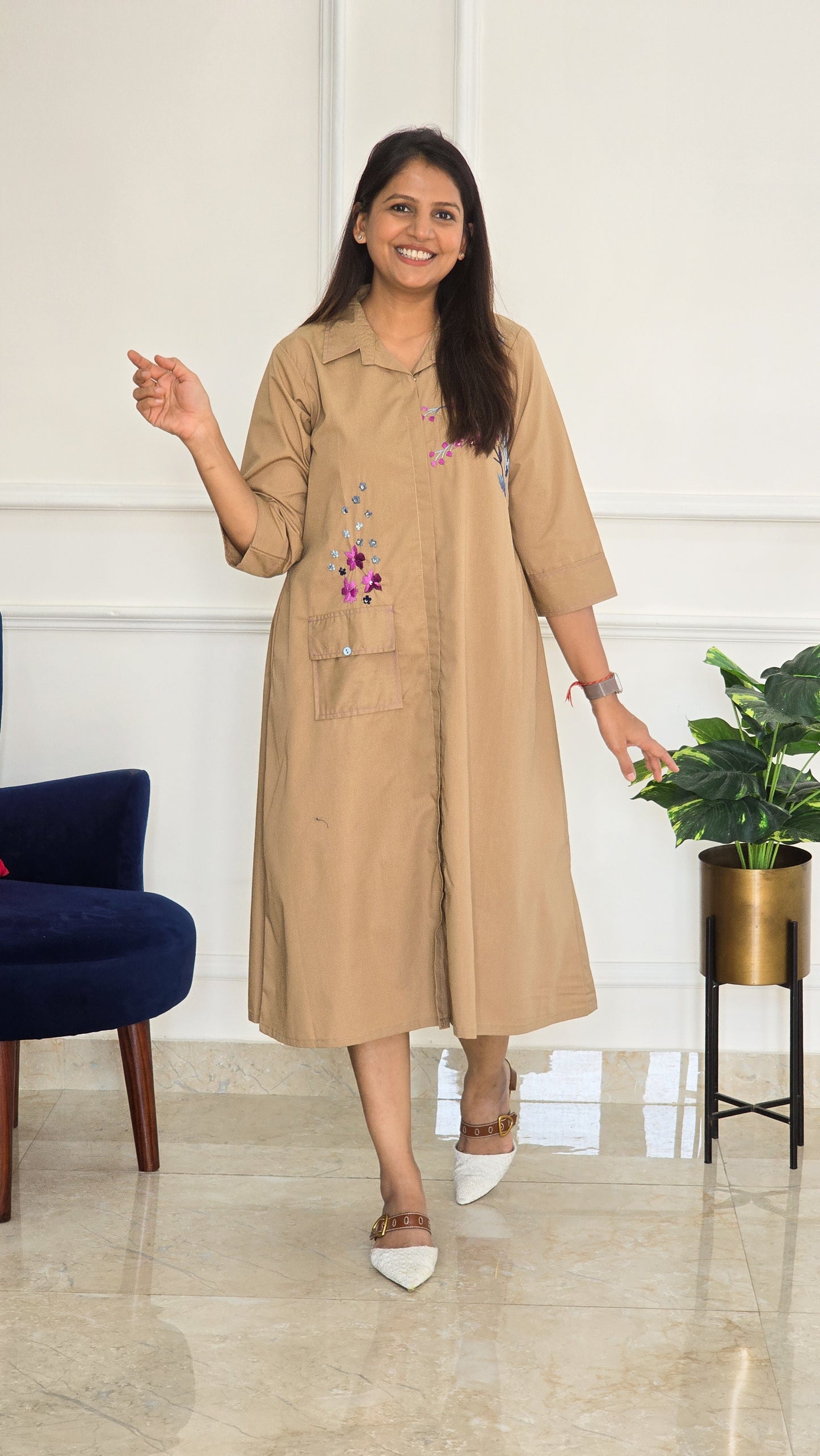 Khaki Woodland Petals Cotton Tunic