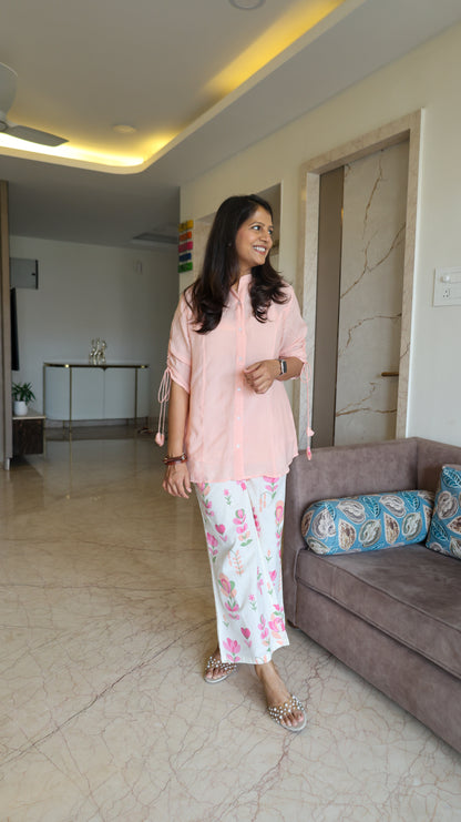 Pink Solid Top With Printed Pants