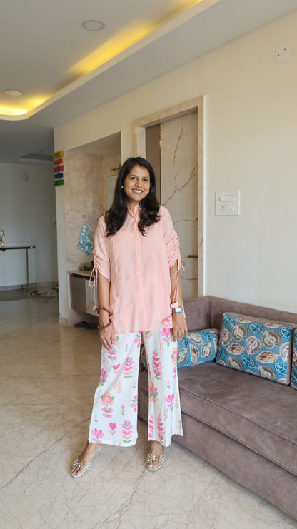 Pink Solid Top With Printed Pants