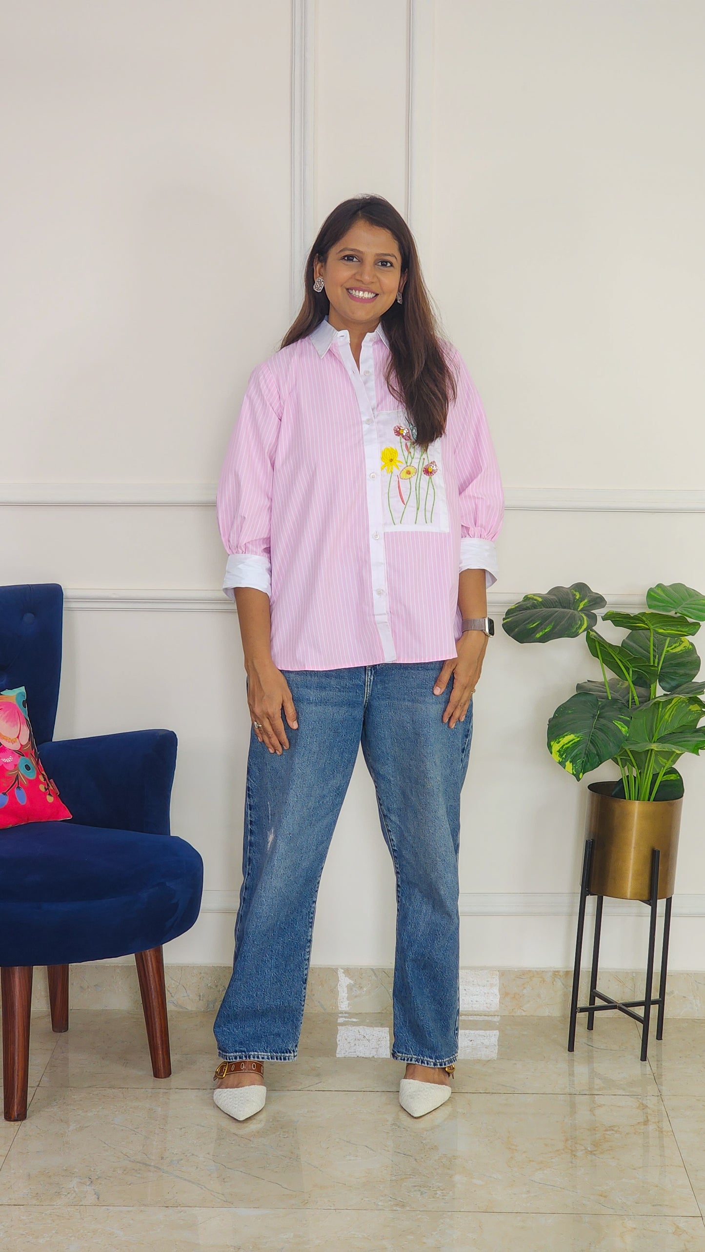 Pastel Pink Stripe and Bloom Shirt