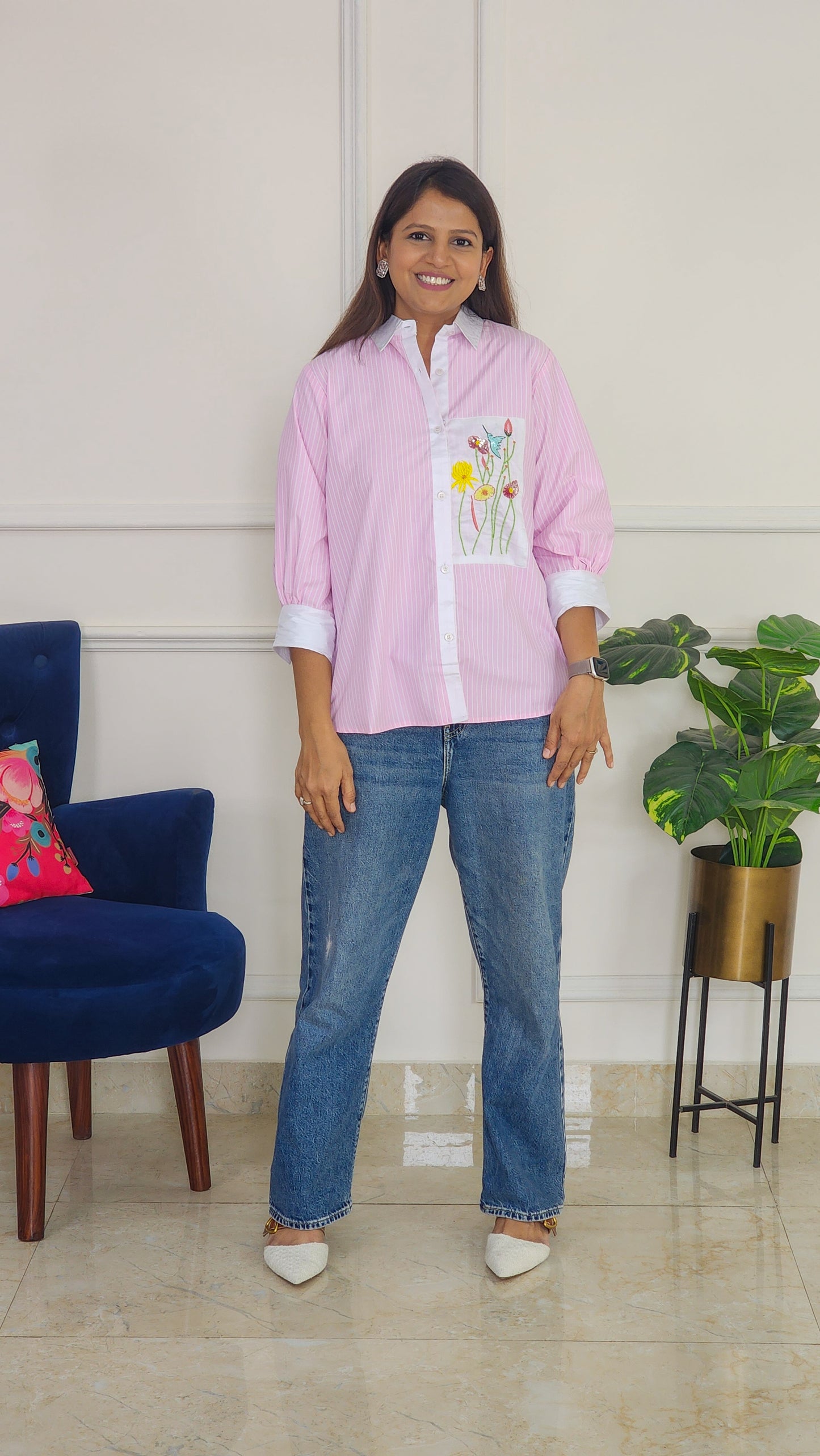 Pastel Pink Stripe and Bloom Shirt