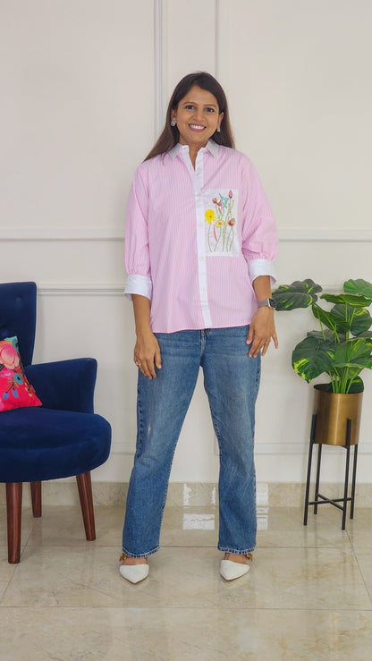 Pastel Pink Stripe and Bloom Shirt