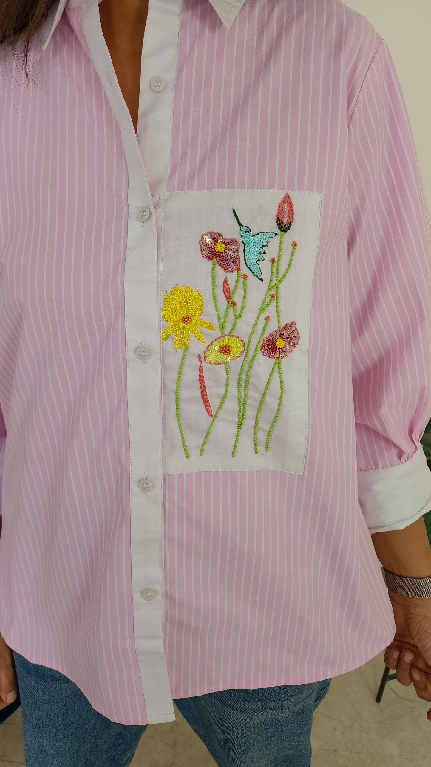 Pastel Pink Stripe and Bloom Shirt