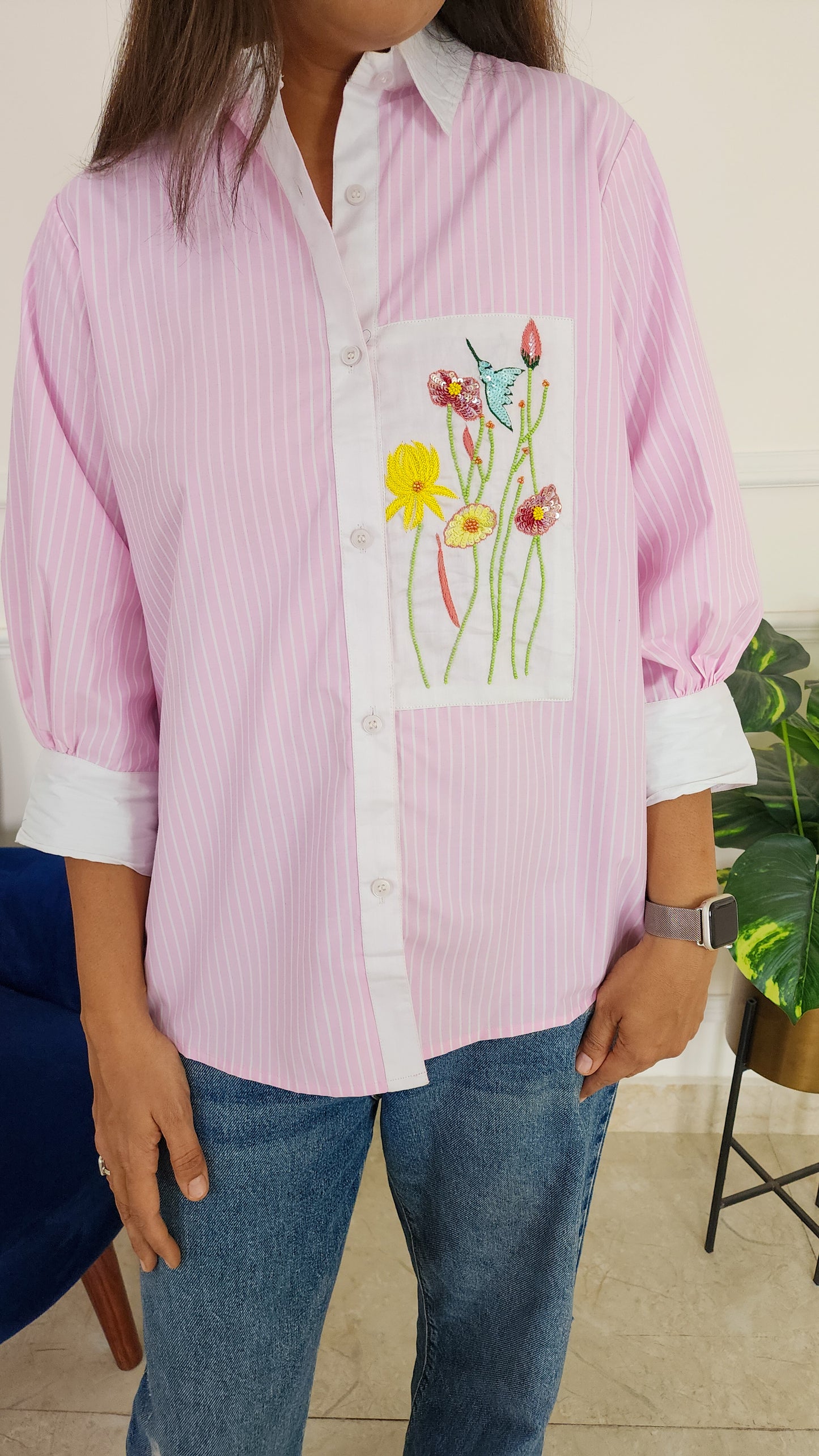 Pastel Pink Stripe and Bloom Shirt