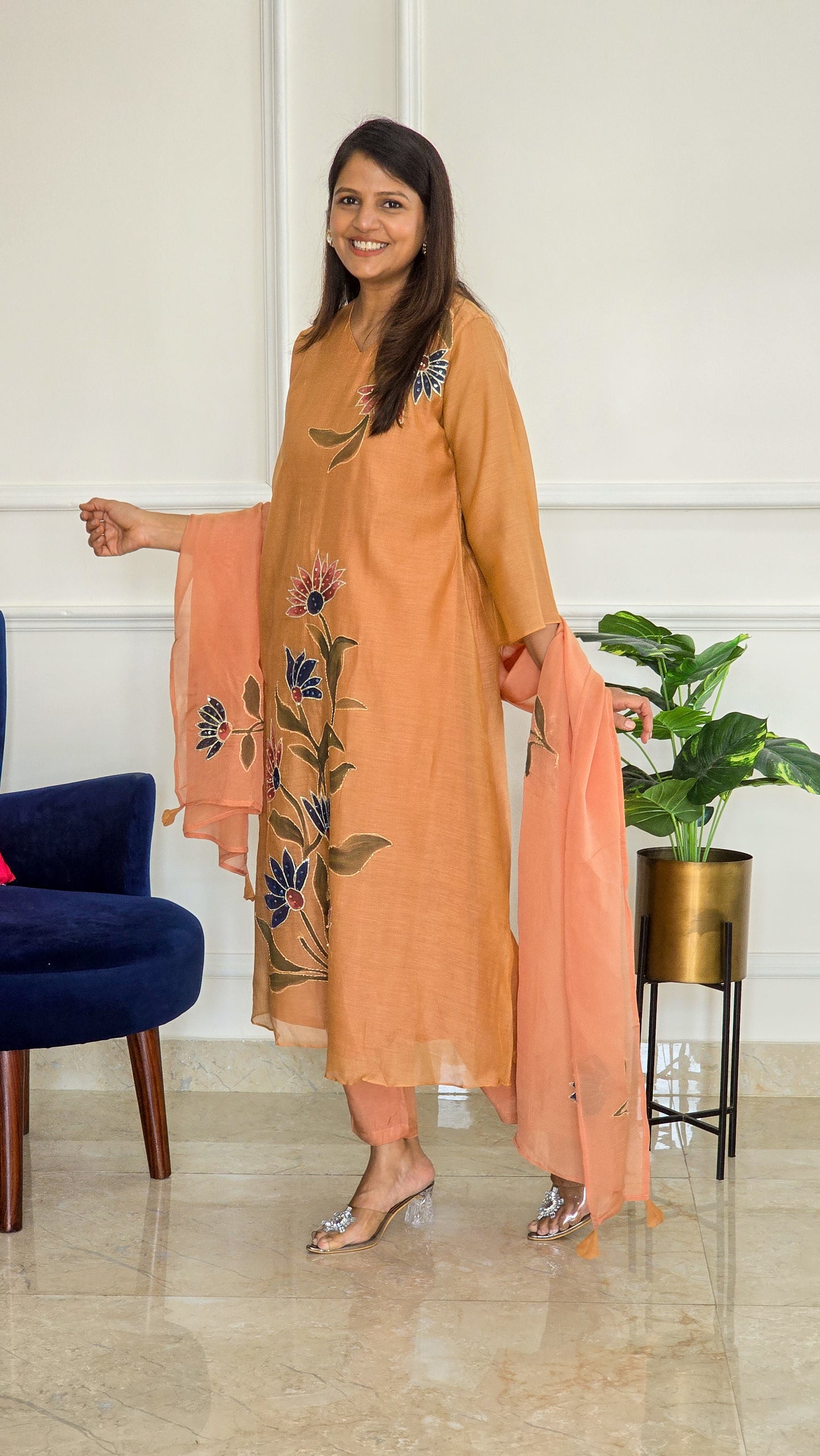 Cinnamon Mul Chanderi Suit Set