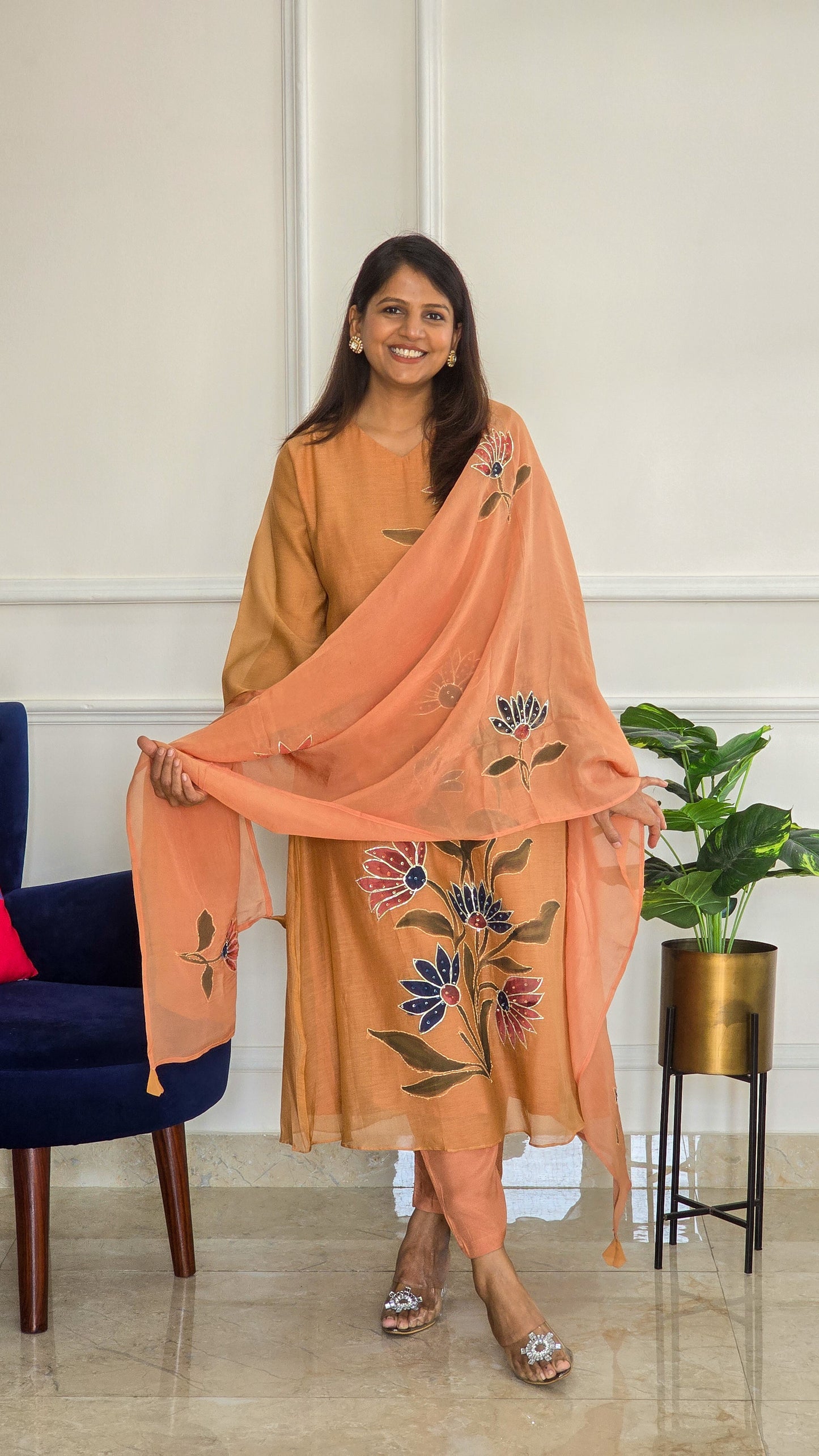 Cinnamon Mul Chanderi Suit Set