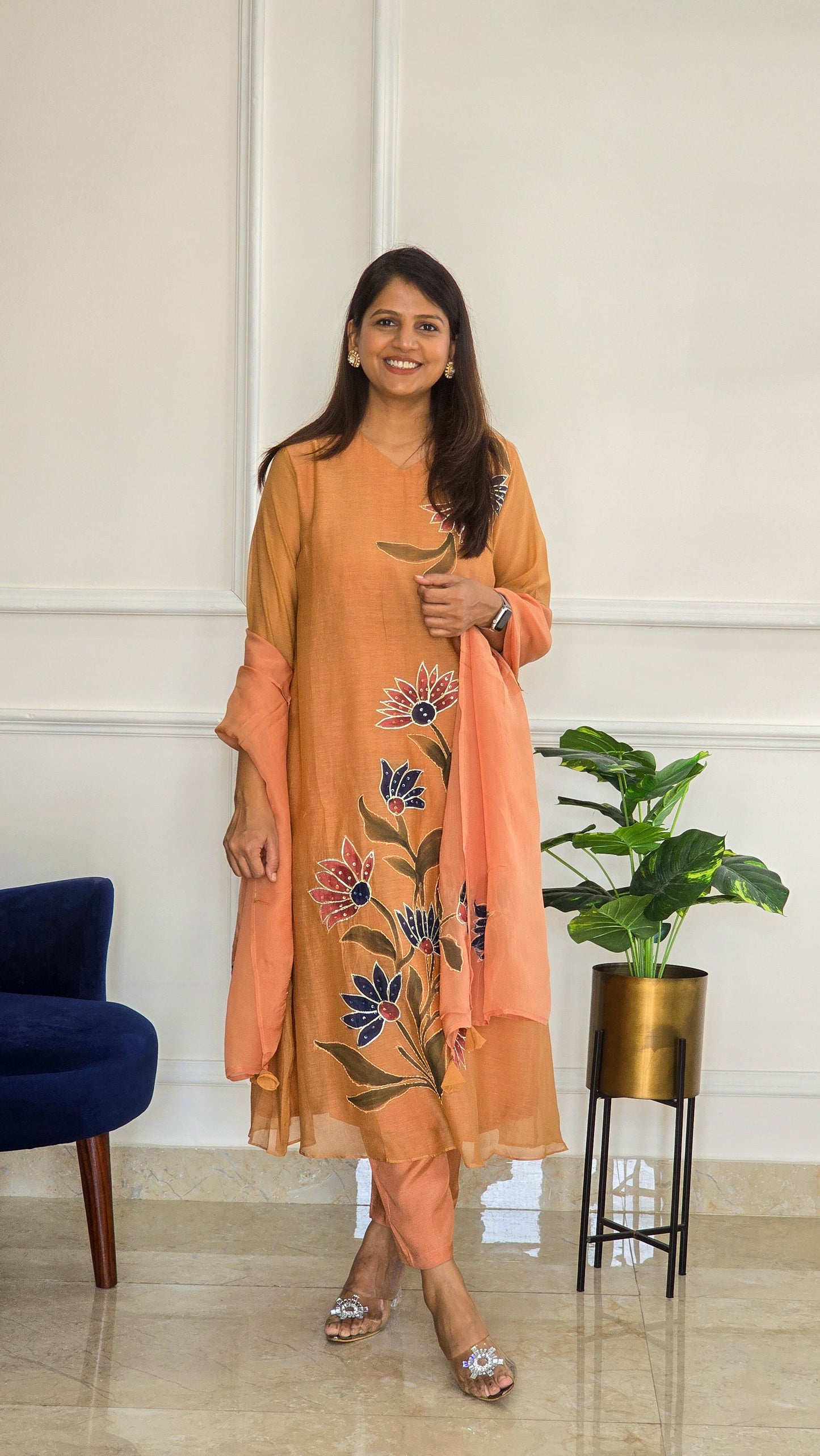 Cinnamon Mul Chanderi Suit Set