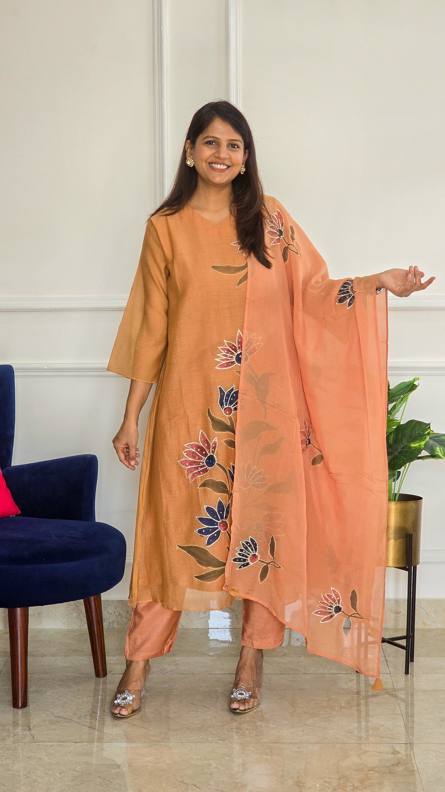 Cinnamon Mul Chanderi Suit Set