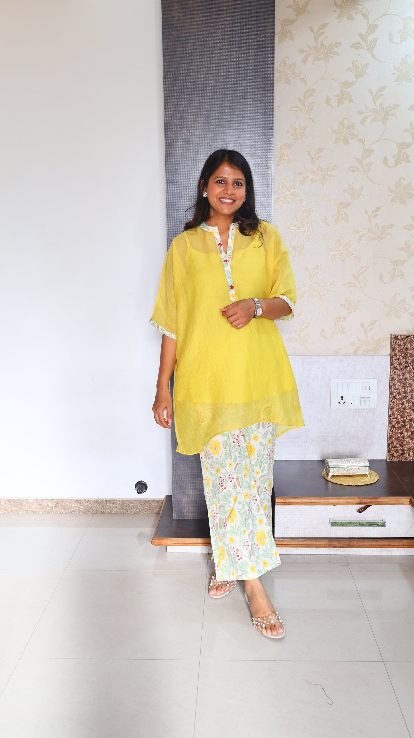 Sunshine Yellow Top With Printed Pants