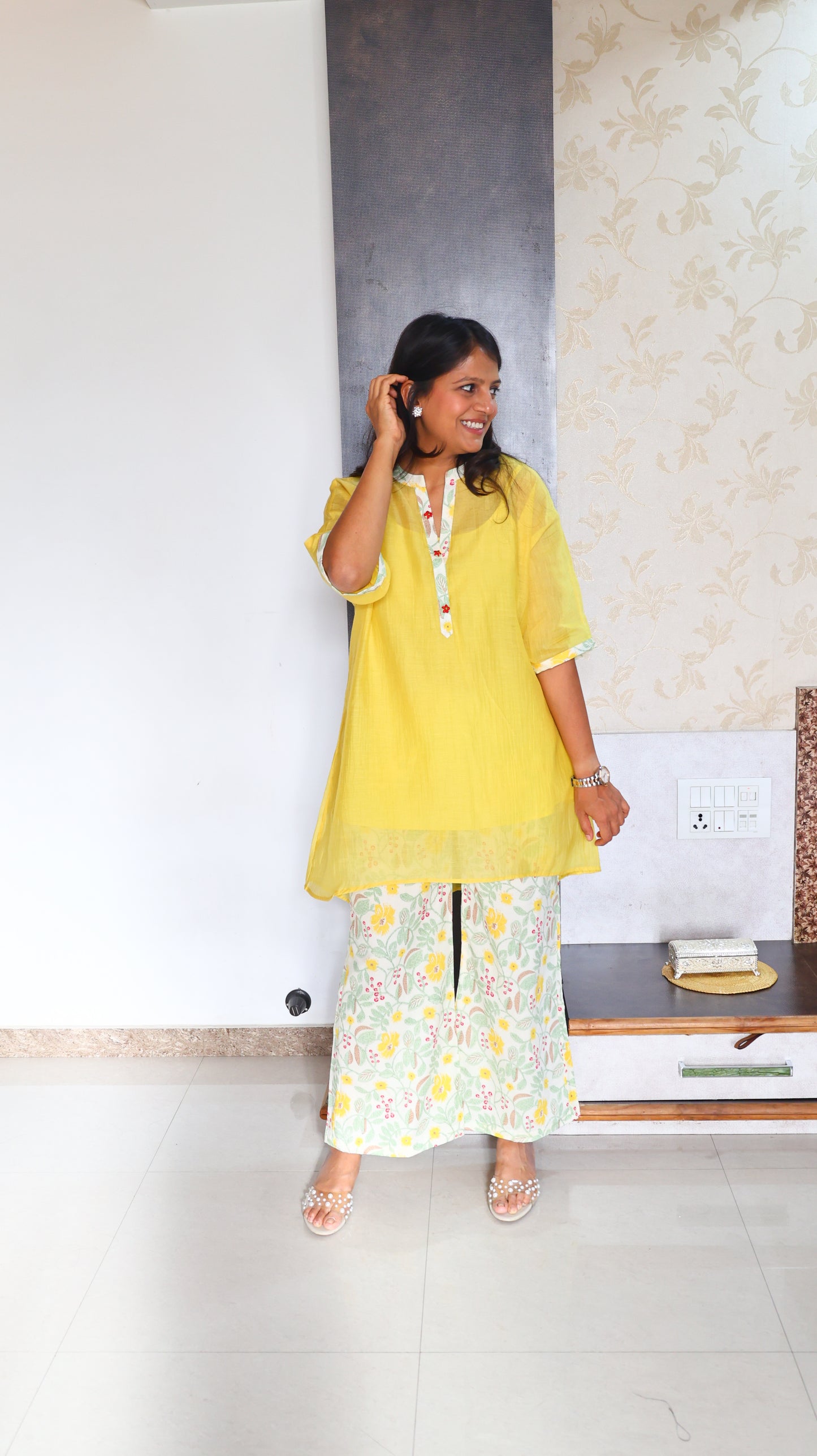 Sunshine Yellow Top With Printed Pants
