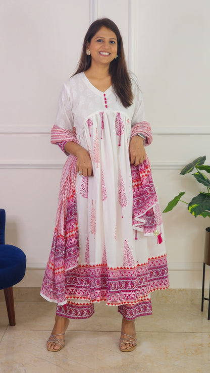 Pink and White Flare kurta Set