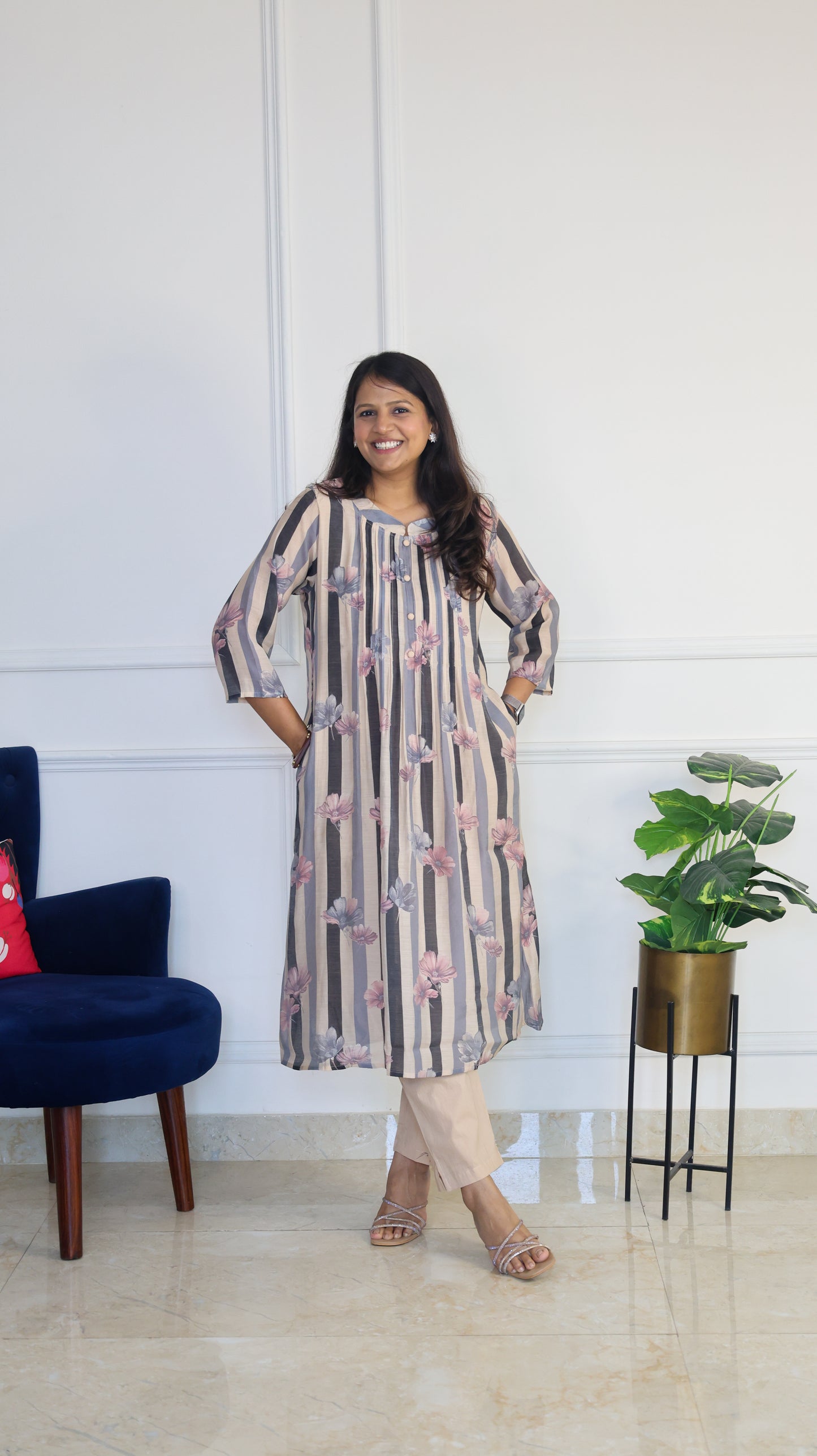 Grey Stripe Floral Set