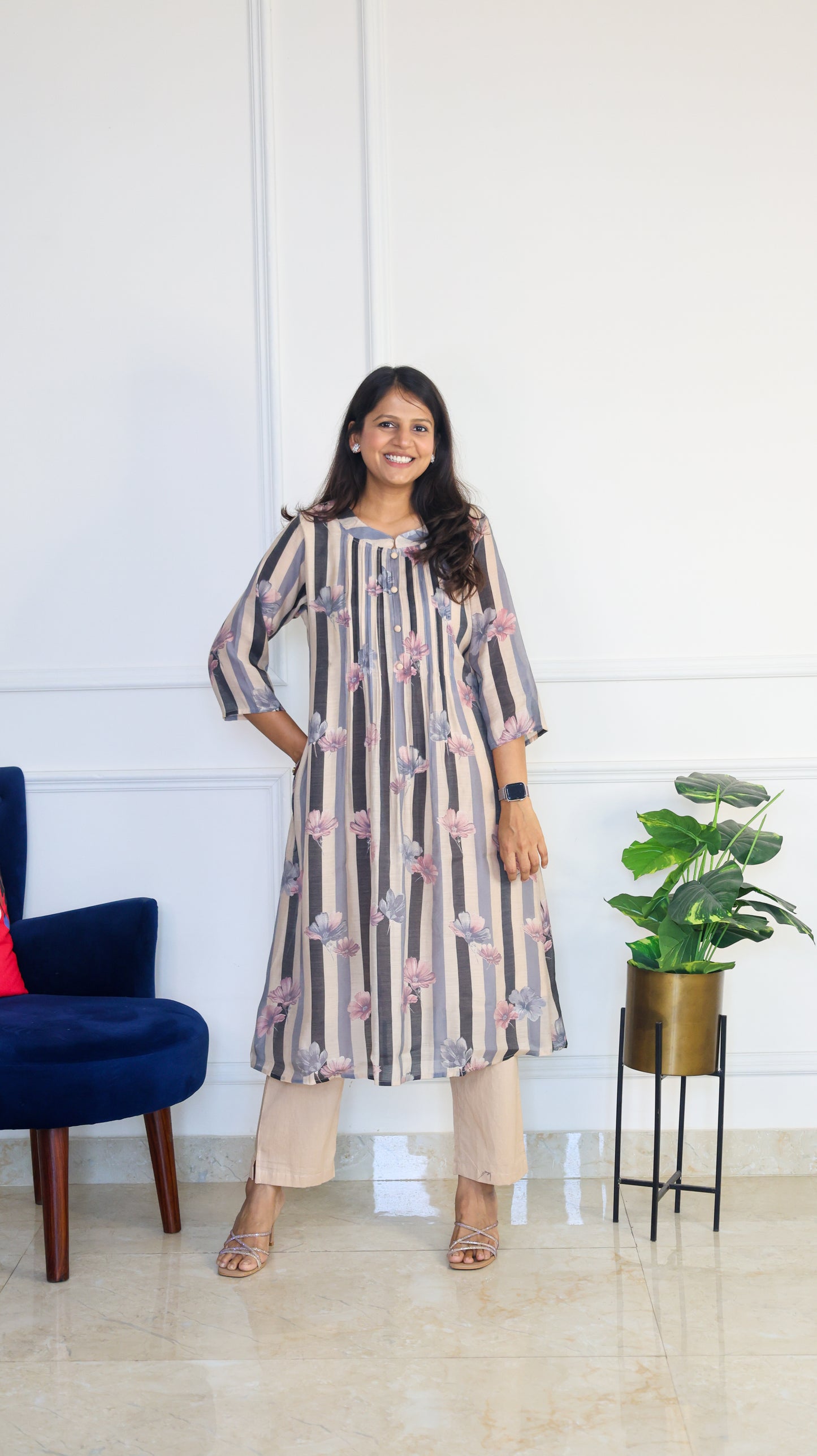 Grey Stripe Floral Set