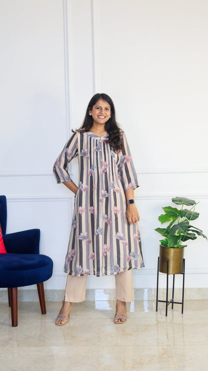 Grey Stripe Floral Set
