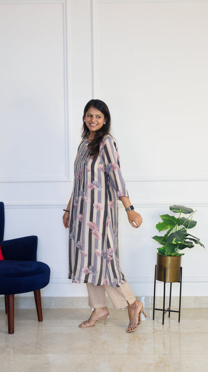 Grey Stripe Floral Set