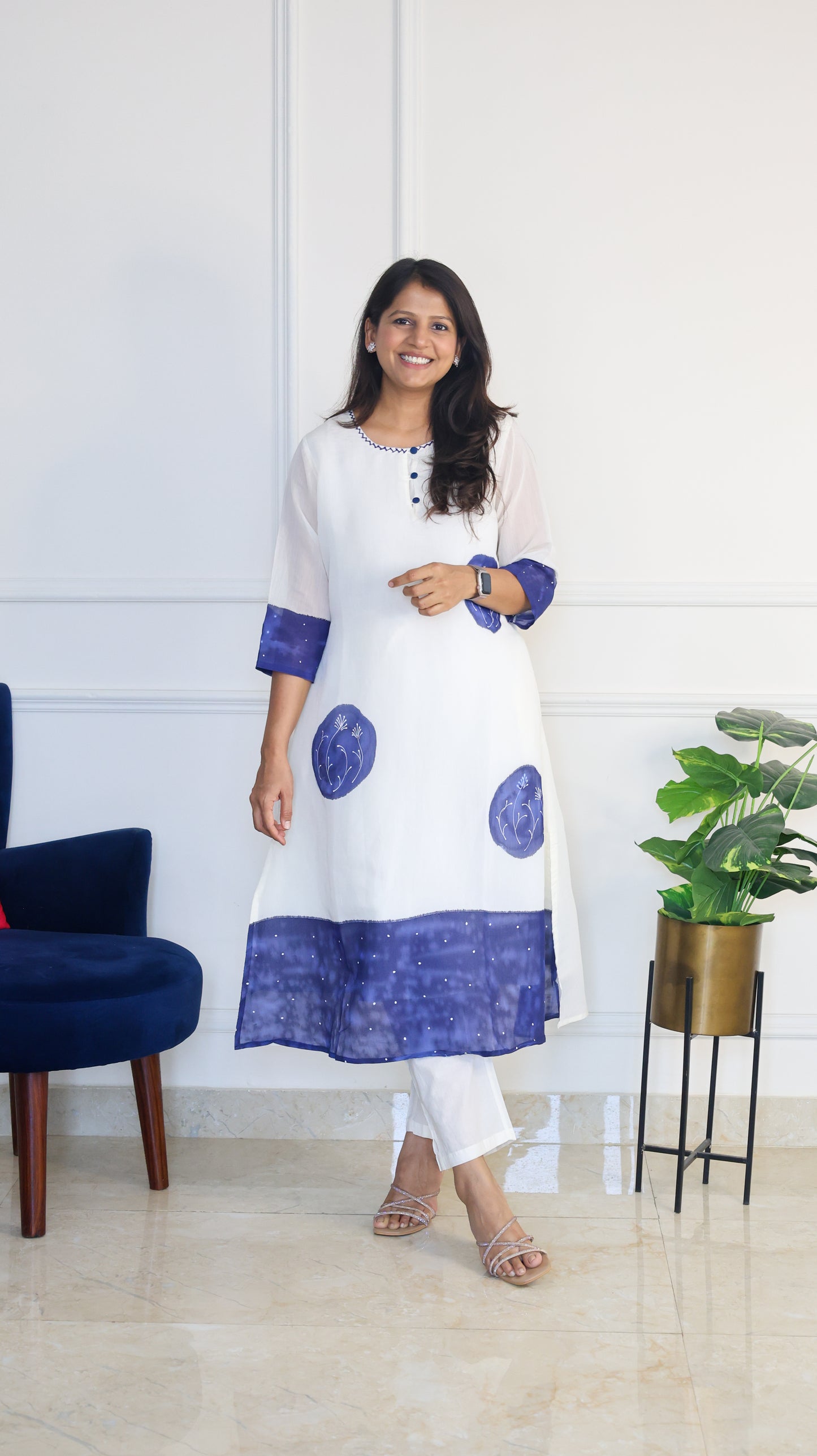 White and Blue Mul Set