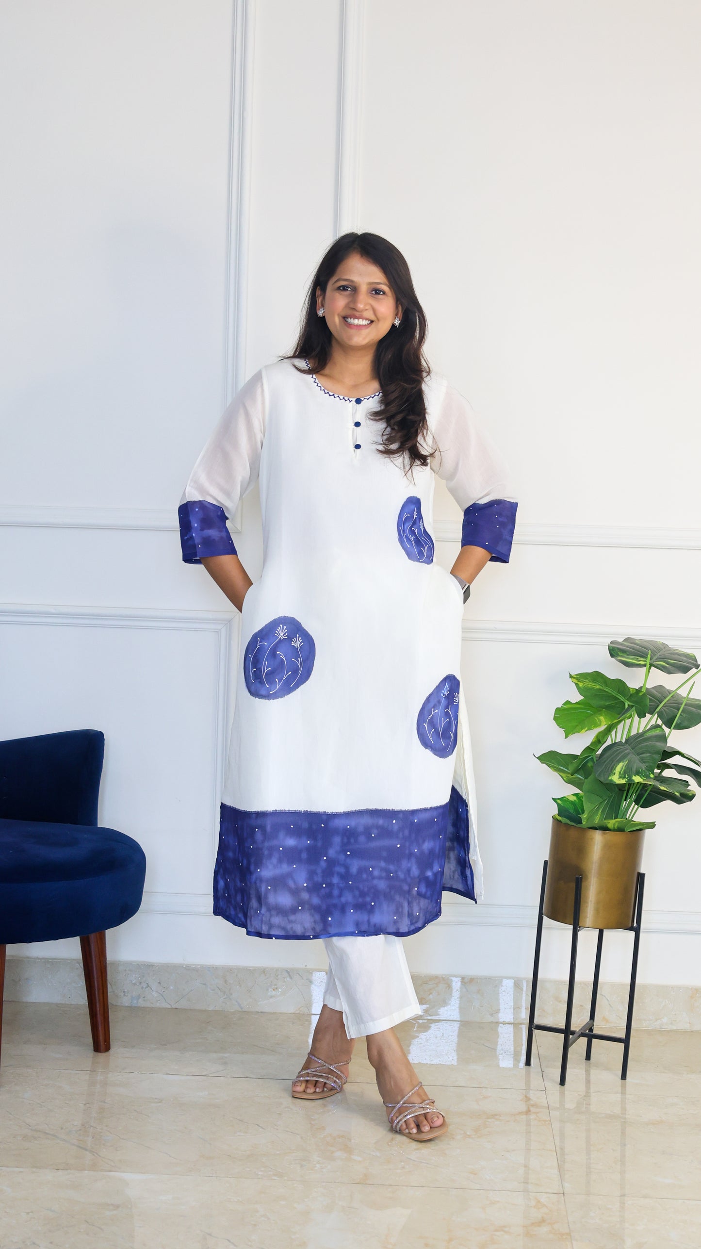 White and Blue Mul Set