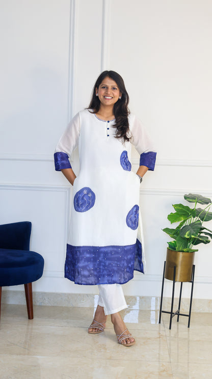 White and Blue Mul Set