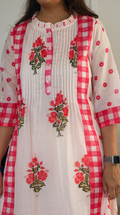 Pink Chequered Kurta Set