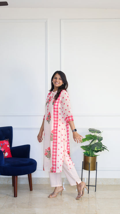 Pink Chequered Kurta Set