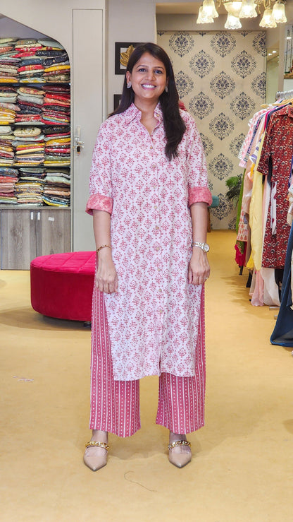 Rust Kantha Hand Block Cotton Co Ord Set