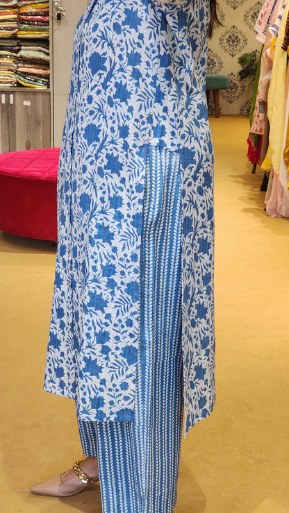 Blue Kantha Hand Block Cotton Co Ord Set