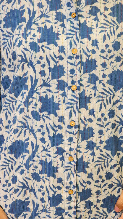 Blue Kantha Hand Block Cotton Co Ord Set