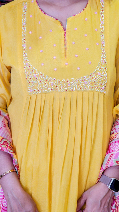 Yellow Sunshine Suit Set with Printed Duppata