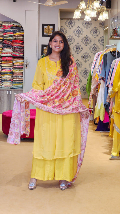 Yellow Sunshine Suit Set with Printed Duppata