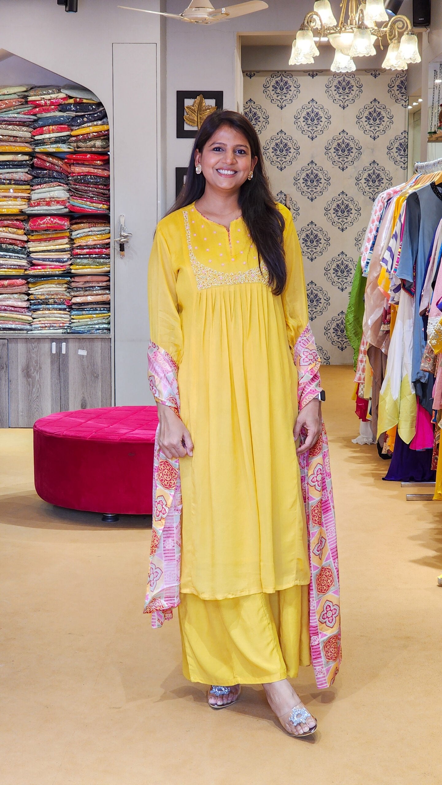 Yellow Sunshine Suit Set with Printed Duppata
